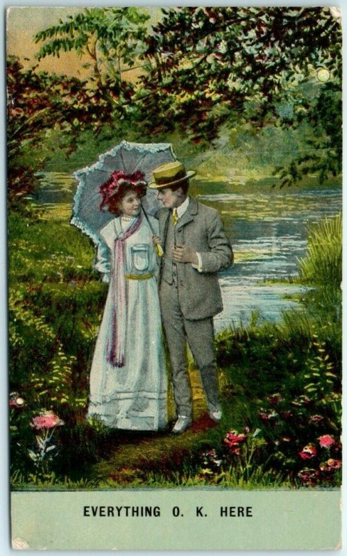 Postcard - Lovers Art Print - Everything O. K. Here - Love/Romance Greeting Card 