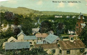 Vintage Postcard Bird's Eye View Springfield VT Windsor County