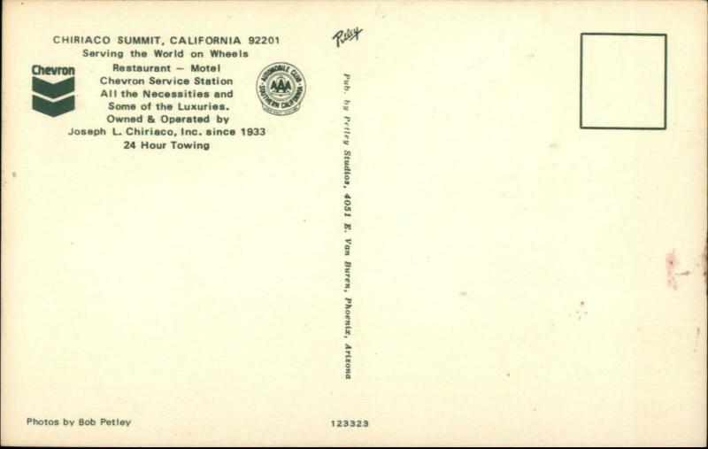 Chiriaco Summit CA Standard Chevron Gas Station Postcard 