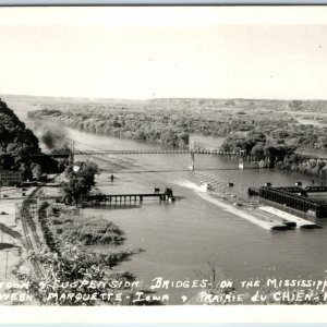 c1940s Prairie du Chein, WI Marquette, IA Mississippi River Bridge Tow Boat A211