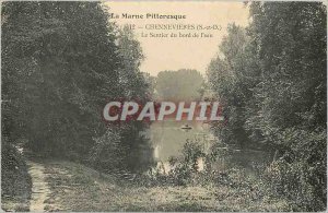 Old Postcard The Marne Scenic chennevieres S and O The water side of the path