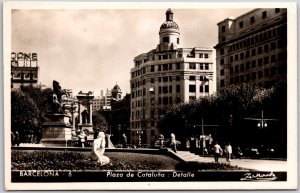 Barcelona Plaza De Catalunya Detalle Spain Statue Real Photo RPPC Postcard