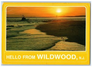 c1950 Hello From Wildwood Ferry Boat Near Shore Sun Down New Jersey NJ Postcard