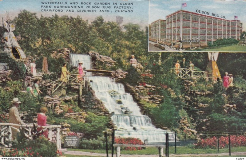 CHICAGO, Illinois, 1900-10s; Waterfalls & Rock Garden, Olson Park, Olson Rug