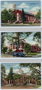 3 Postcards PLANT CITY, FL ~ Churches FIRST BAPTIST, METHODIST, PRESBYTERIAN