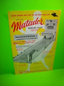 United Williams MATADOR 1964 Vintage Bowling Alley Arcade Game Flyer Large Size