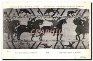 Tapissserie Queen Mathilde Bayeux Old Postcard Guy brings Harold William