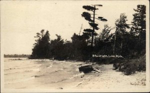 Eight Point Lake Michigan MI Shore and Trees Real Photo Vintage Postcard