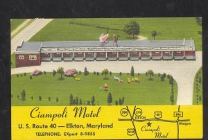 ELKTON MARYLAND CIAMPOLI MOTEL VINTAGE LINEN ADVERTISING POSTCARD