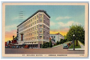 Chehalis Washington Postcard Hotel St. Helens Building Exterior Scene 1947 Cars