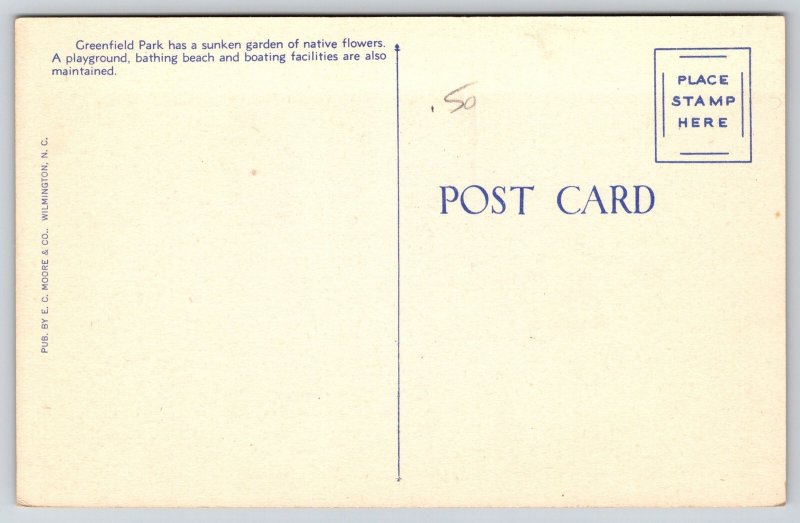 Wilmington NC~Greenfield Park~Rustic Bridge~Creek~Reflection~Linen Postcard