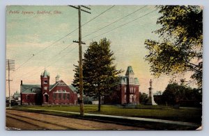 J97/ Bedford Ohio Postcard c1910 Public Square Town Hall 322