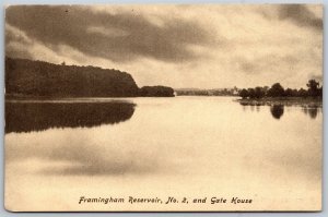 Vtg Massachusetts MA Framingham Reservoir No 2 & Gate House 1900s View Postcard