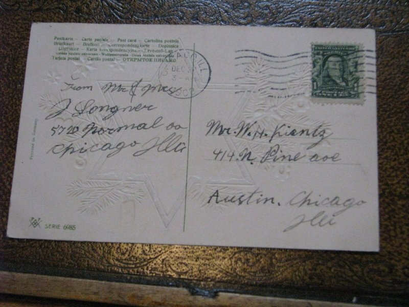 US Postcard Used Christmas 1908 Postmark Star of David 