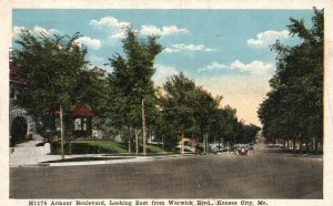 Vintage Postcard 1917 Armour Blvd. East From Warwick Blvd. Kansas City Missouri