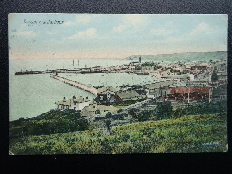 Cornwall PENZANCE Panoramic View HARBOUR & STATION c1909 Postcard by J.W.S. 252