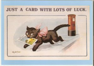 Cat carrying a card with lots of luxck Nice English repro  old PC by D. McGill