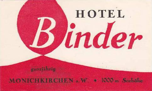GERMANY MONICHKIRCHEN HOTEL BINDER VINTAGE LUGGAGE LABEL