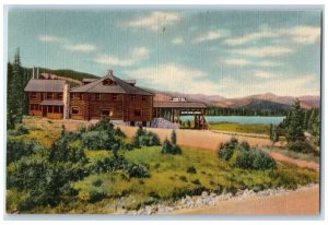 c1940s Echo Lake Lodge And Echo Lake Mount Evans Road Colorado CO Trees Postcard