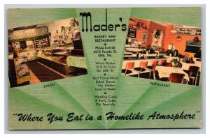 Vintage 1930's Postcard Mader's Bakery & Restaurant Erie Pennsylvania