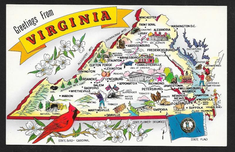 Bird & Flag & Map of Virginia unused c1950s