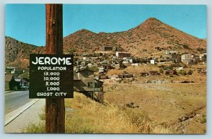 Postcard AZ Jerome Arizona Ghost Town View of Town & Population Sign AG3