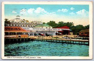 K41/ Lake Okoboji Iowa Postcard c1930 Roller Coaster Pavilion Rides 413
