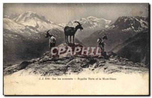 On Summits - Needles Green and Mont Blanc - mountain goat - Old Postcard