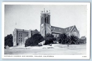 Vallejo California CA Postcard Catholic Church School Building 1940 Clear View