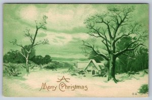 A Merry Christmas, Rural Snowy Winter Scene, Antique E. Nash Postcard