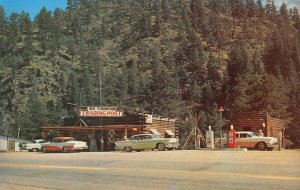 Colorado BIG THOMPSON TRADING POST Roadside Gas Pumps ca 1950s Vintage Postcard
