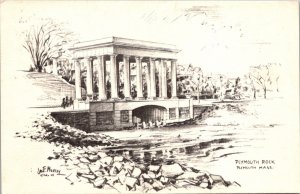 Plymouth Rock Plymouth Massachusetts MA Building Sketch Postcard