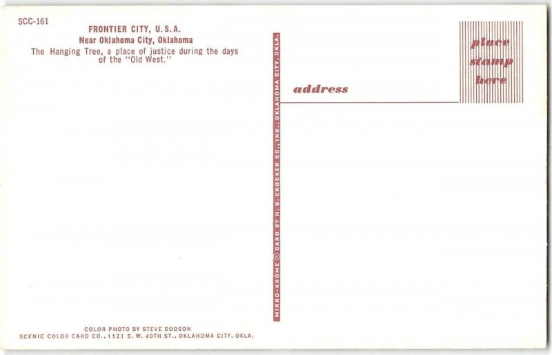 FRONTIER CITY USA The Hanging Tree Route 66 Oklahoma City Cowboy 1960s Postcard