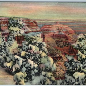 c1930s Grand Canyon, AZ Winter Fairyland Snowy Southwest Curt Teich Ariz PC A203