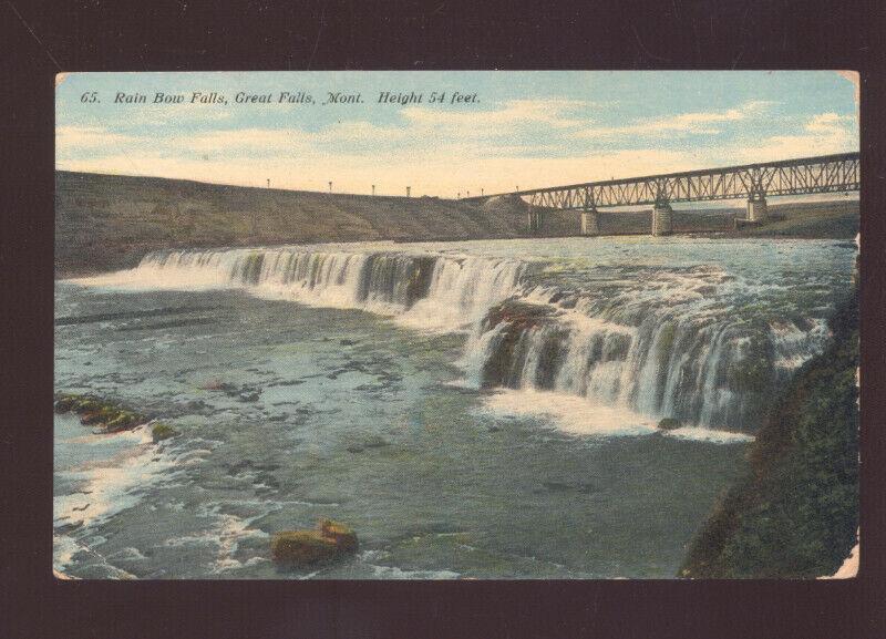 GREAT FALLS MONTANA RAINBOW FALLS WATERFALL BRIDGE VINTAGE POSTCARD