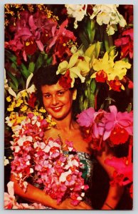 Postcard Hawaii Island Woman w Flowers