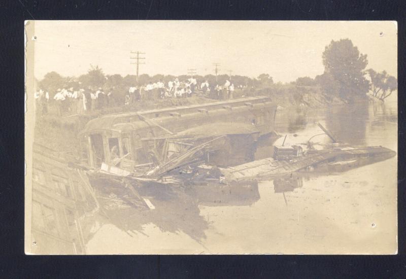 RPPC KANSAS CITY MISSOURI WABASH RAILROAD TRAIN WRECK 1909 REAL PHOTO POSTCARD