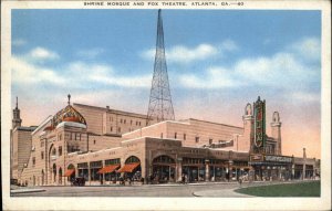 Atlanta Georgia GA Shrine Mosque and Fox Theatre Linen Vintage Postcard