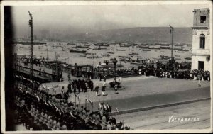 Valparaiso Chile Military Ceremony Ships Harbor c1920 Real Photo Postcard