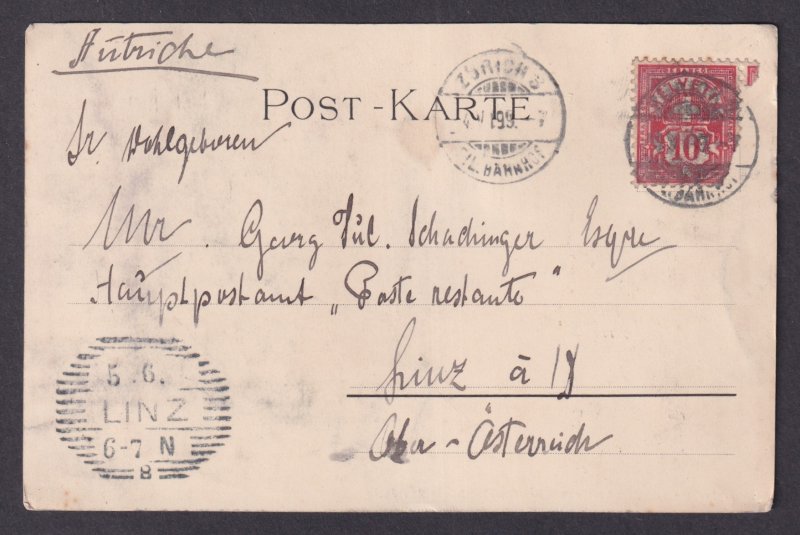 Vinatge postcard SWIZERLAND, 1899 First stamps