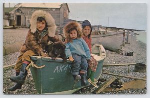 Kotzebue Alaska~Eskimo Children & Dog On Shore Of Kotzebue Sound~Vintage PC 