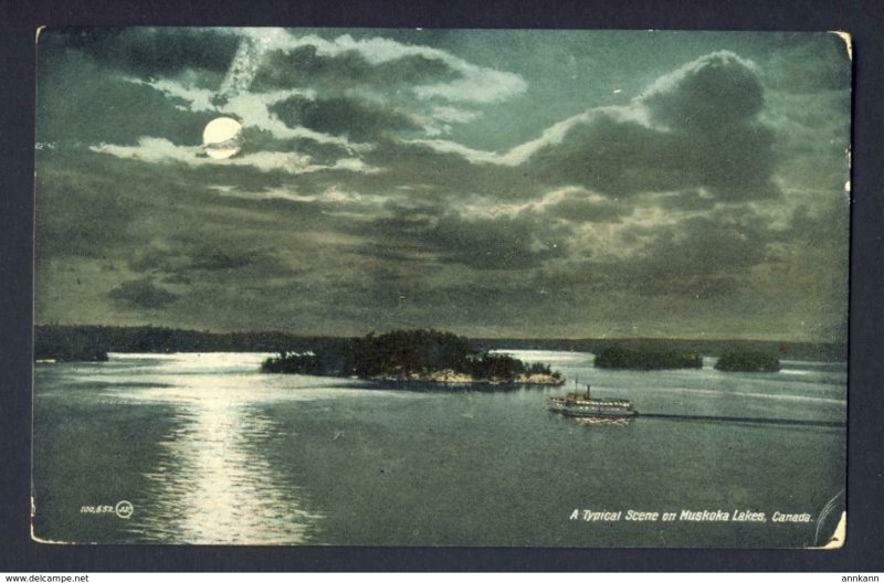 Muskoka Lakes Ontario - PU? SRC Night scene full moon clouds steamer