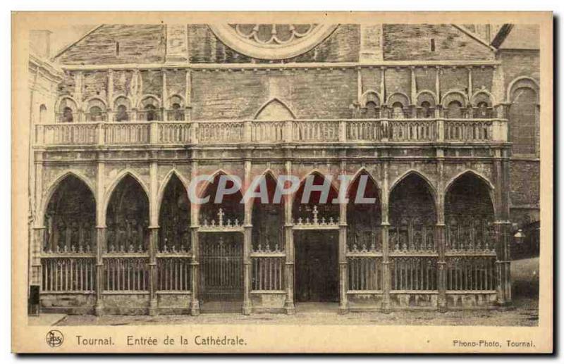 Old Postcard Tournai Belgium Entrance to the cathedral
