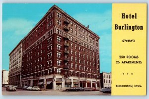 Burlington Iowa Postcard Hotel Burlington Boss Hotel Road c1960 Vintage Antique