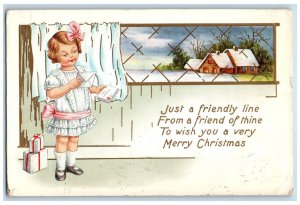 1915 Merry Christmas Little Girl Letters And Gifts Bellaire Ohio OH Postcard