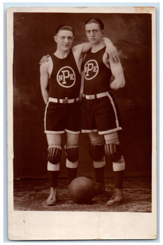 c1920's Basketball Sports University Jersey NPE High School RPPC Photo Postcard 