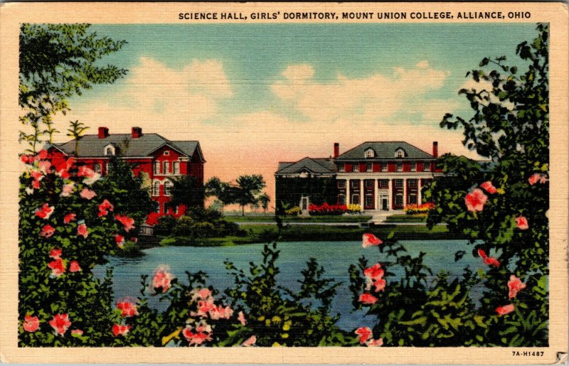 Vtg Mount Union College Sciene Hall Girls Dormitory Alliance Ohio OH Postcard