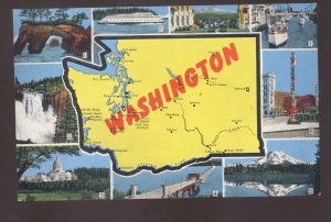 GREETINGS FROM WASHINGTON STATE MAP VINTAGE INEN POSTCARD