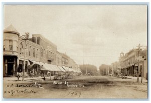 1907 Main Street Stores Bicycle Amboy Illinois IL RPPC Photo Antique Postcard