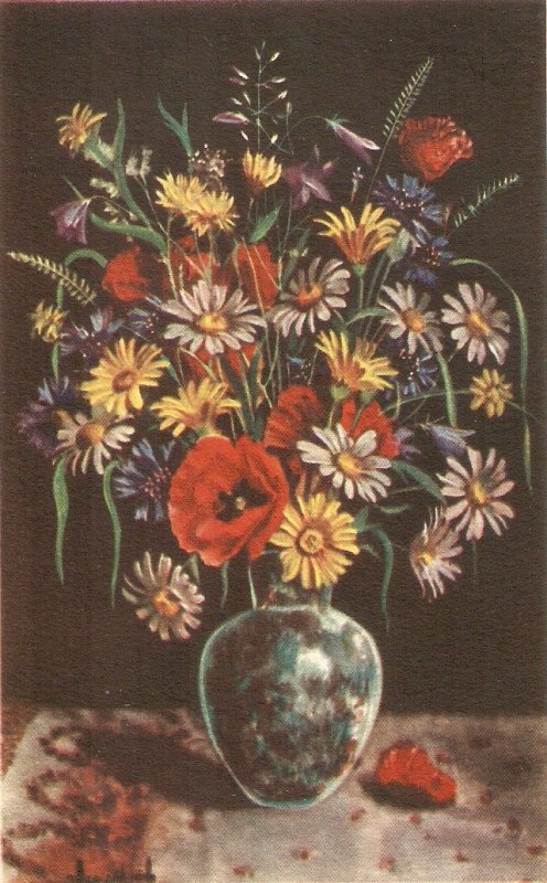 Beautiful flowers in vases Lot of five (5) old vintage Spanish  postcards